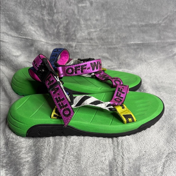 Off-White Green Sandals with Multicolor Straps - Picture 1 of 6
